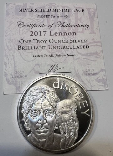 John Lennon 2017 Disobey Silver Shield BU with COA