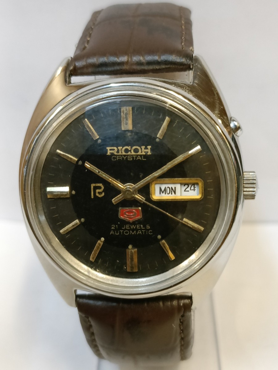 RICOH 21 JEWELS AUTOMATIC PATINA BLACK DIAL 61355A JAPAN MEN'S
