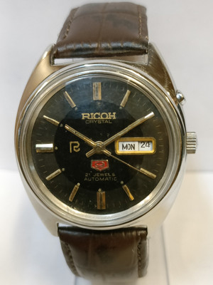 RICOH 21 JEWELS AUTOMATIC PATINA BLACK DIAL 61355A JAPAN MEN'S