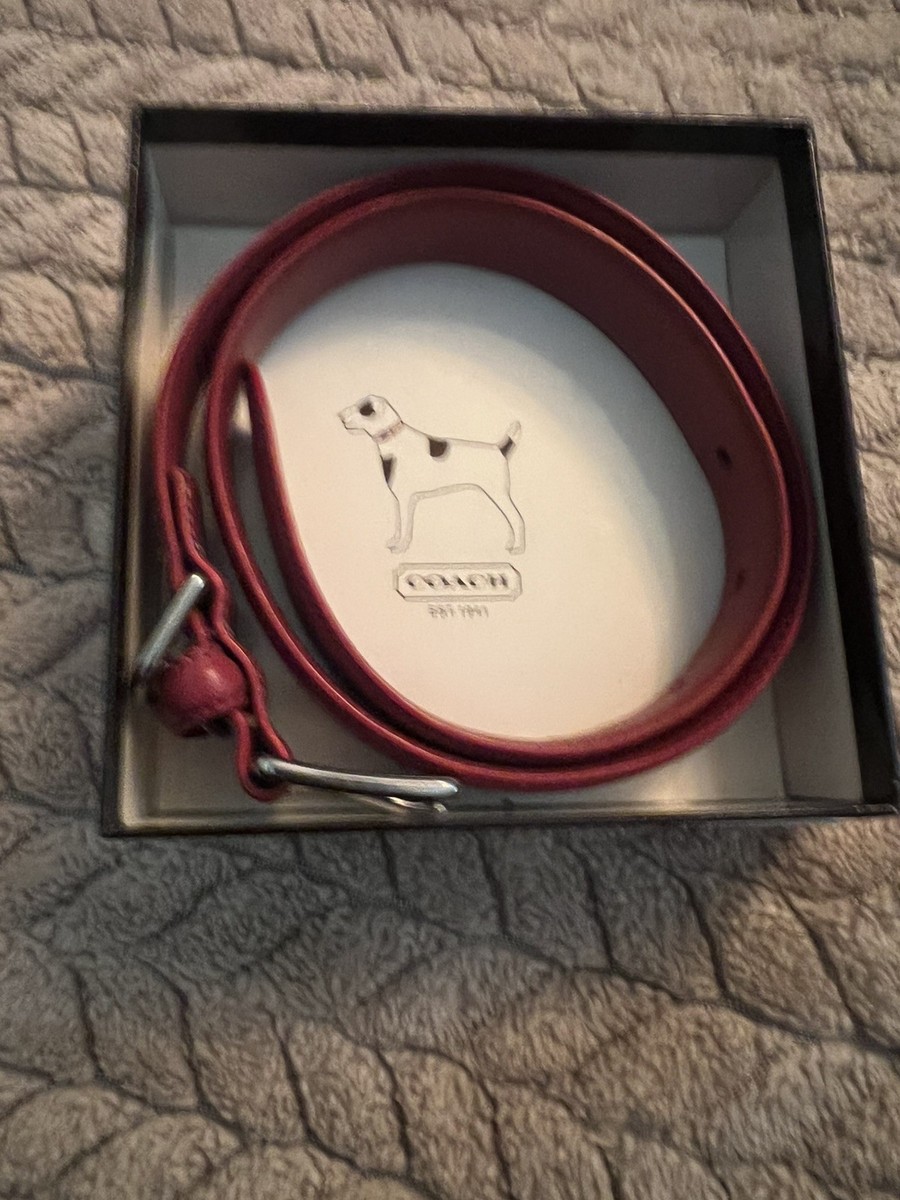 COACH RED LEATHER DOG COLLAR HEART CHARM SILVER 7691 X-LARGE RARE