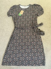 Boden Knot Detail Jersey Mini Dress Black, Block Paisley, UK Size 14R - BNWT