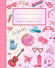 Composition Notebook Wide Ruled with Stylish Music Symbols on the Cover: Music T