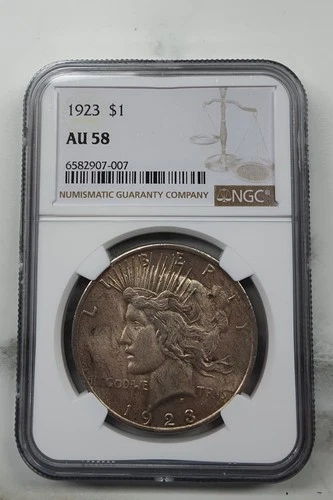 AU58 1923 Peace Silver Dollar NGC - Nice Coin