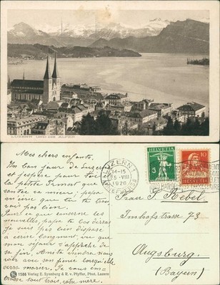 Ansichtskarte Luzern Lucerna Panorama-Ansicht LUZERN UND DIE ALPEN 1920