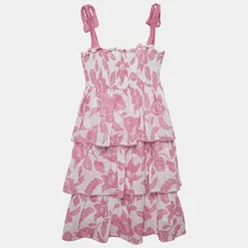 Zimmermann WhitePink Floral Print Cotton Tiered Dress 10 Yrs