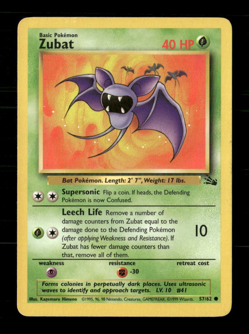 Zubat 57/62 Fossil Unlimited MP Pokemon