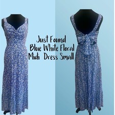 Blue Ditsy Floral Maxi Dress Small Romantic Boho Romantic Ruched Bust Just Found