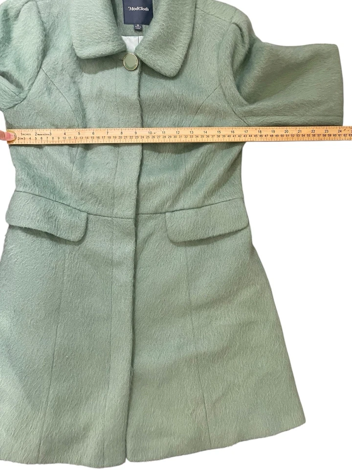 Modcloth coat jacket sz med lapel fuzzy mint sage buttons preppy old money - Image 4 of 4