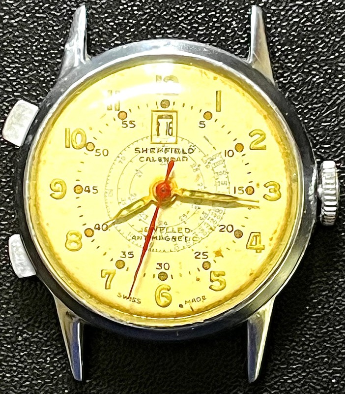NO RESERVE RARE Vintage Sheffield Men's Calendar Date Telemeter Chronostop Watch