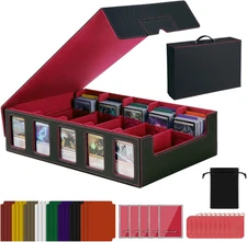 Red Trading Card Storage Box with Handle,5-Row Portable Game Case for 4000+ Card