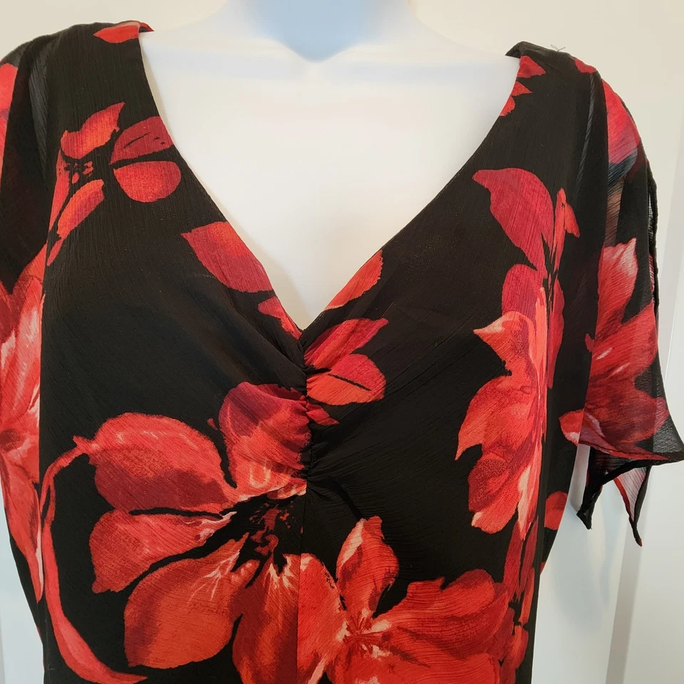 De Colección Dressbarn 16 Negro Rojo Floral Midi Y2K Oscuro Romántico Capricho Fairygrunge Foto 4 de 4