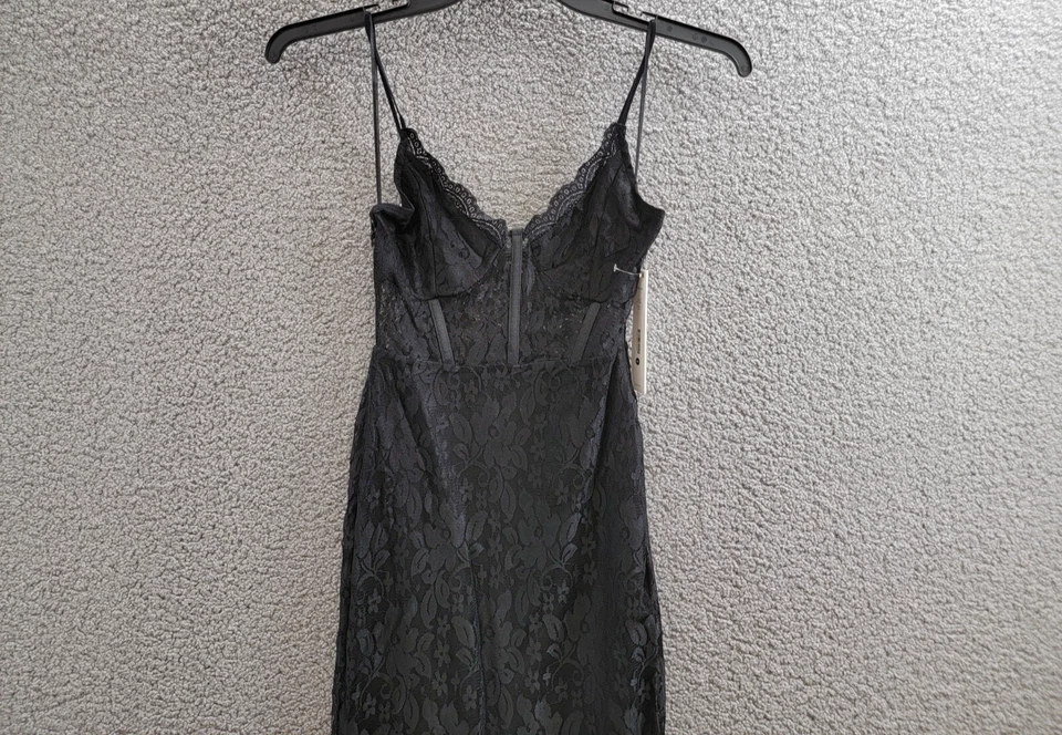 AQUA Lace Corset Slip Dress Women's XS Black Scalloped Hem Adjustable Strap - Image 3 of 4