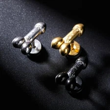 Penis Earrings Stud Post Jewelry Dick LGTBQ Gay Novelty Balls Gold Black Silver