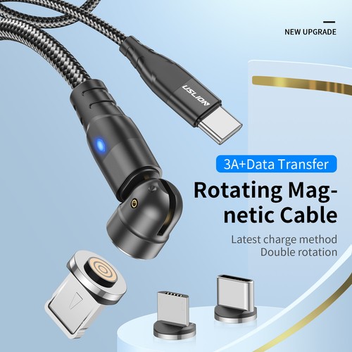 3 in 1 Magnetic Fast Charging USB C Cable 3A PD 60W Type-C Micro USB IOS - Picture 9 of 21