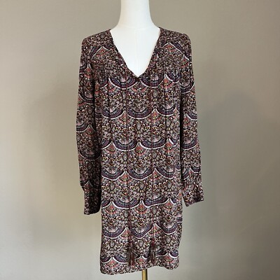 Chelsea & Violet Wild Print w/ Gold Stitching Boho Midi Shirt Dress Size Large