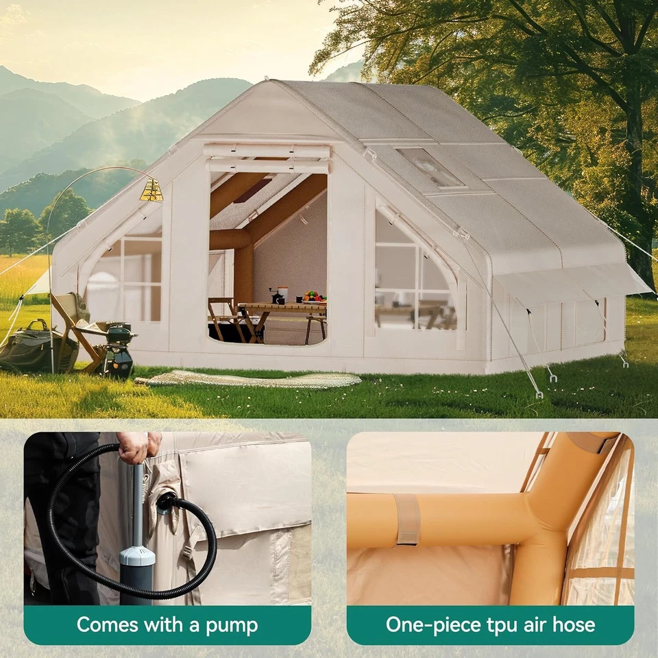 Tienda de campaña inflable portátil Okcora para 8 personas impermeable con ventana de gato de estufa Foto 4 de 4
