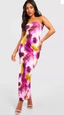 Boohoo Bandeau Bodycon Dress Size 14 Holiday Summer Slinky Boob Tube Clubbing