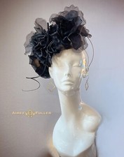 Kentucky Derby Fascinator Black Silk Rose Royal Ascot Halo Headband Cocktail Hat