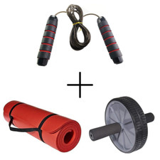 FiduSport Springseil Skipping Rope Speed Fitness & Yogamatte Rot & Ab Roller
