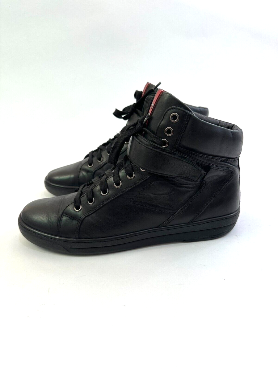 Vintage Prada Black Leather High Top Sneakers Size 9 IT | eBay