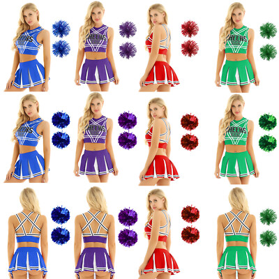 Damen Cheer Up Outfits Training Crop Top Mit Rock Workout Plissee Uniform Club