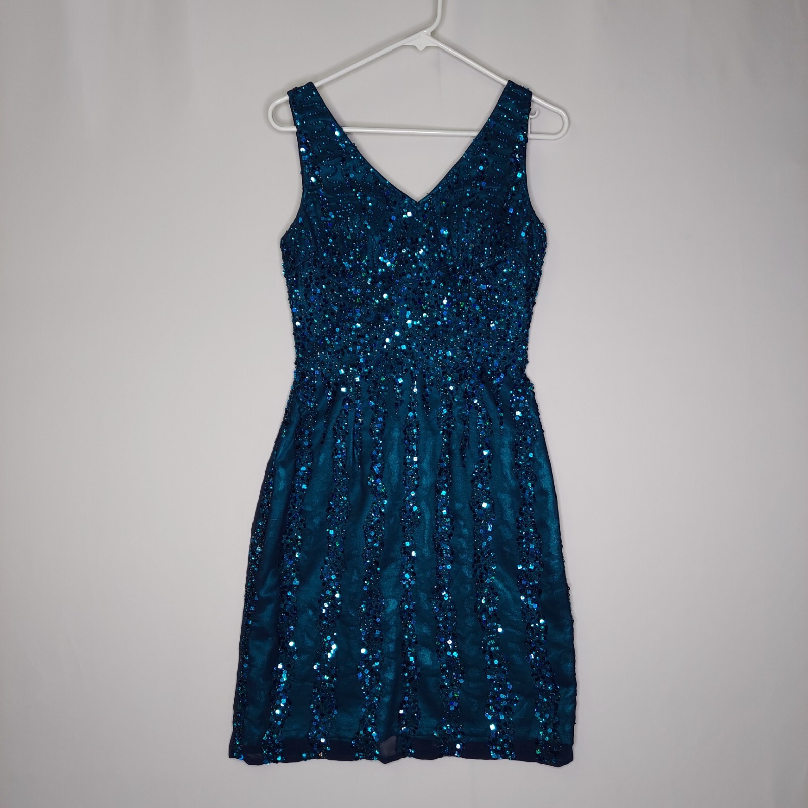 Shail K Vtg Sequin Dress Jacket Set Womens 6 Teal A-Line Chiffon Bolero Party image 2