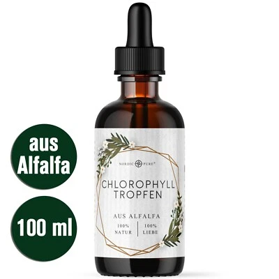 NORDIC PURE Chlorophyll Tropfen (100ml) aus Alfalfa (liquid, flüssig) + 200mg je Tagesdosis!