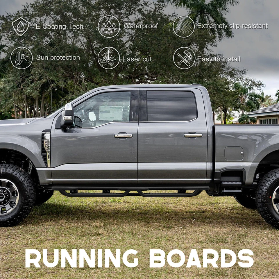 Side Steps For 2017-2025 Ford F250 F350 Super Duty Super Crew/Crew Cab 4 Doors Foto 2 de 4
