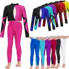 Kids Girls Sweatshirts Athletic Workout Crop Top with Pants Gym Ballet Sportwear