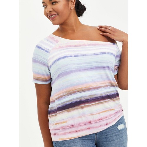 TORRID Women's 1X (1) Purple Watercolor Off-Shoulder Super Soft Knits Basic Tee - Bild 2 von 11