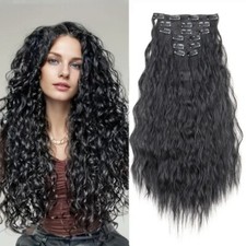 Clip In Hair Extensions 7 PCS Full Head 22 Inch Curly Wavy Synthetic Hair Pieces