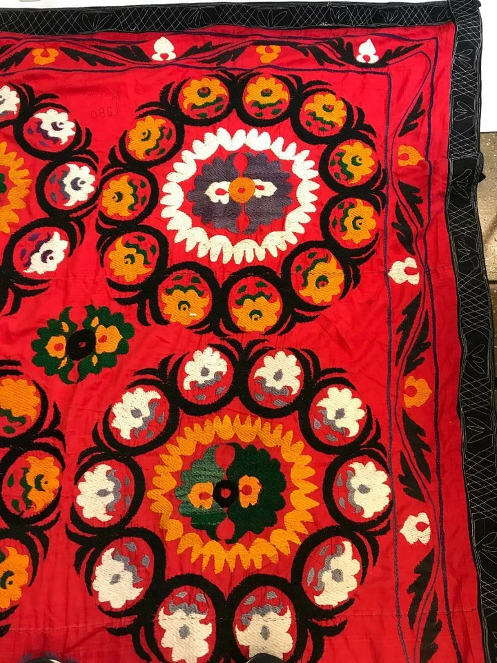 Uzbeko Bordado Suzani Colgante de Pared Textil 12'4" X 6'11 Foto 2 de 4