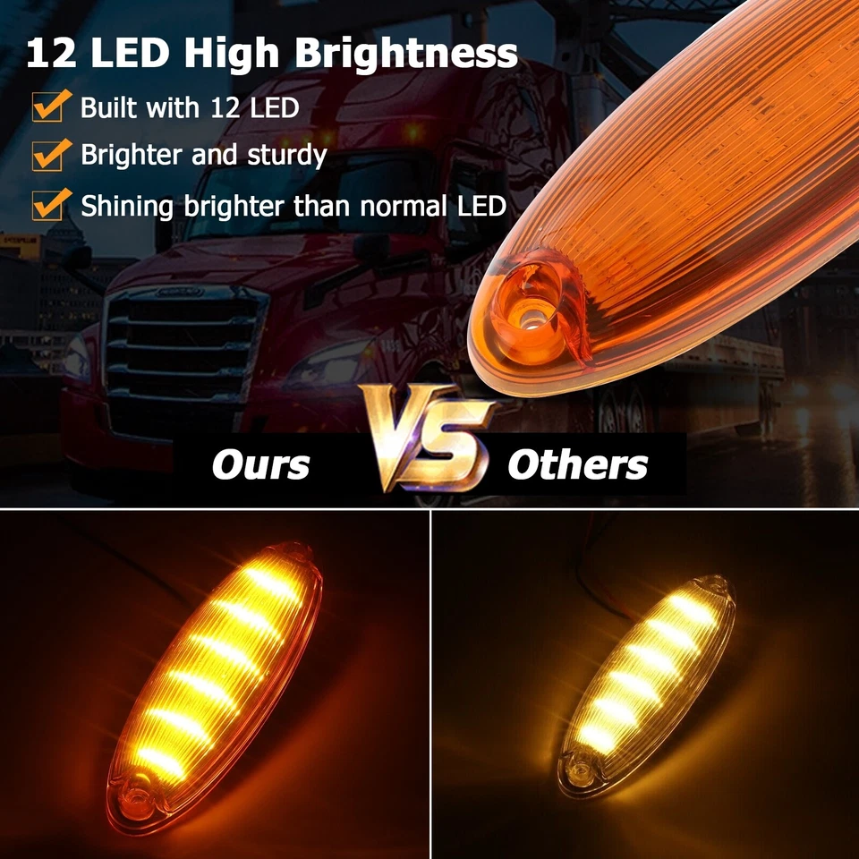 5 желтых светодиодных габаритных огней для кабины крыши с желтыми линзами для Volvo VNX VAH VNL - Изображение 3 из 4