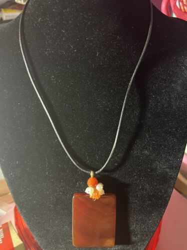 14K Gold Pearl Carnelian Leather Necklace 18 inches long - 第 1/7 張圖片