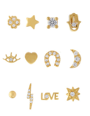 Accessorize 12X Liebe Individuell Ohrstecker Gold Strass Kristall Strass
