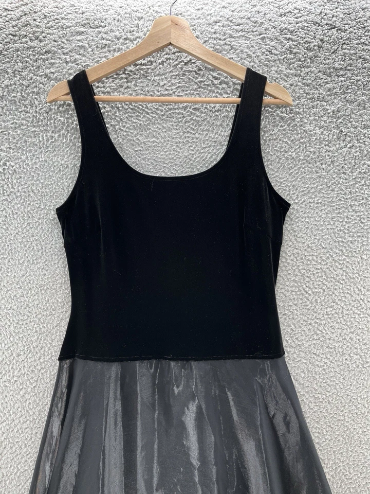 VTG 90s Y2K Cachet Dress 8 Tall Black Velvet Taffeta Goth Princess Event Gown - Image 2 of 4