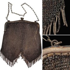 Vintage German Silver Chain Mail Link Art Deco Flapper Metal Mesh Bag Purse