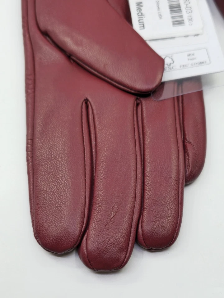 GUESS Los Angeles Embossed 4G Monogram Logo Bordeaux Leather Blend Gloves M - Image 4 of 4
