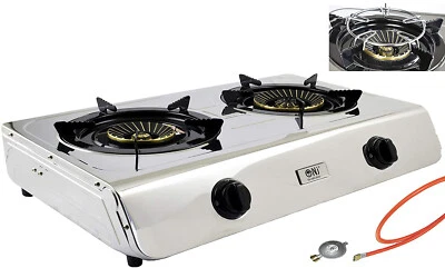 NJ-60SD Fornello a Gas in Acciaio Inox 2 Fuochi Fornello da Campeggio 7,6 KW con Fusibile di Accensione