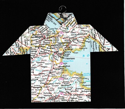 Origami Map Shirt China, Beijing, Tianjin, Jinan, Tangshan, Langfang, Zibo, Yidu
