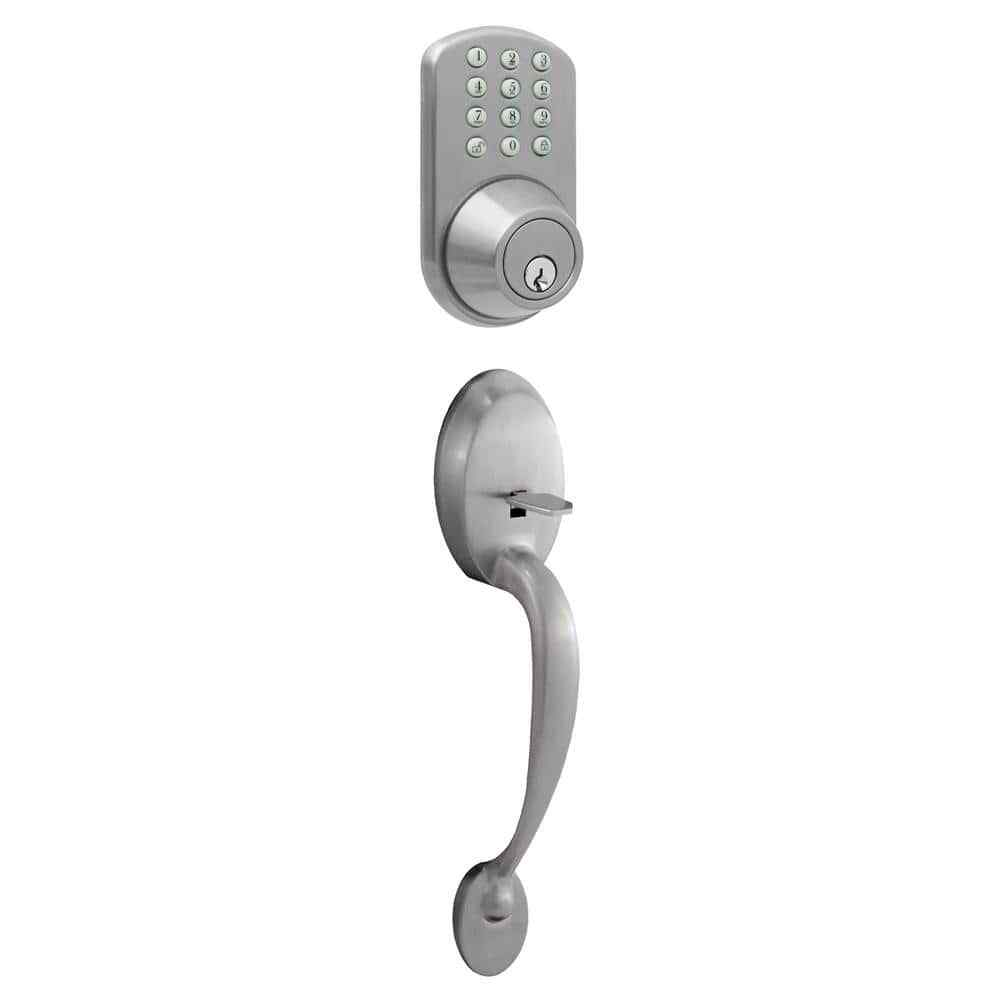 Satin Nickel Keyless Entry Deadbolt with Matching Handleset Lock-image