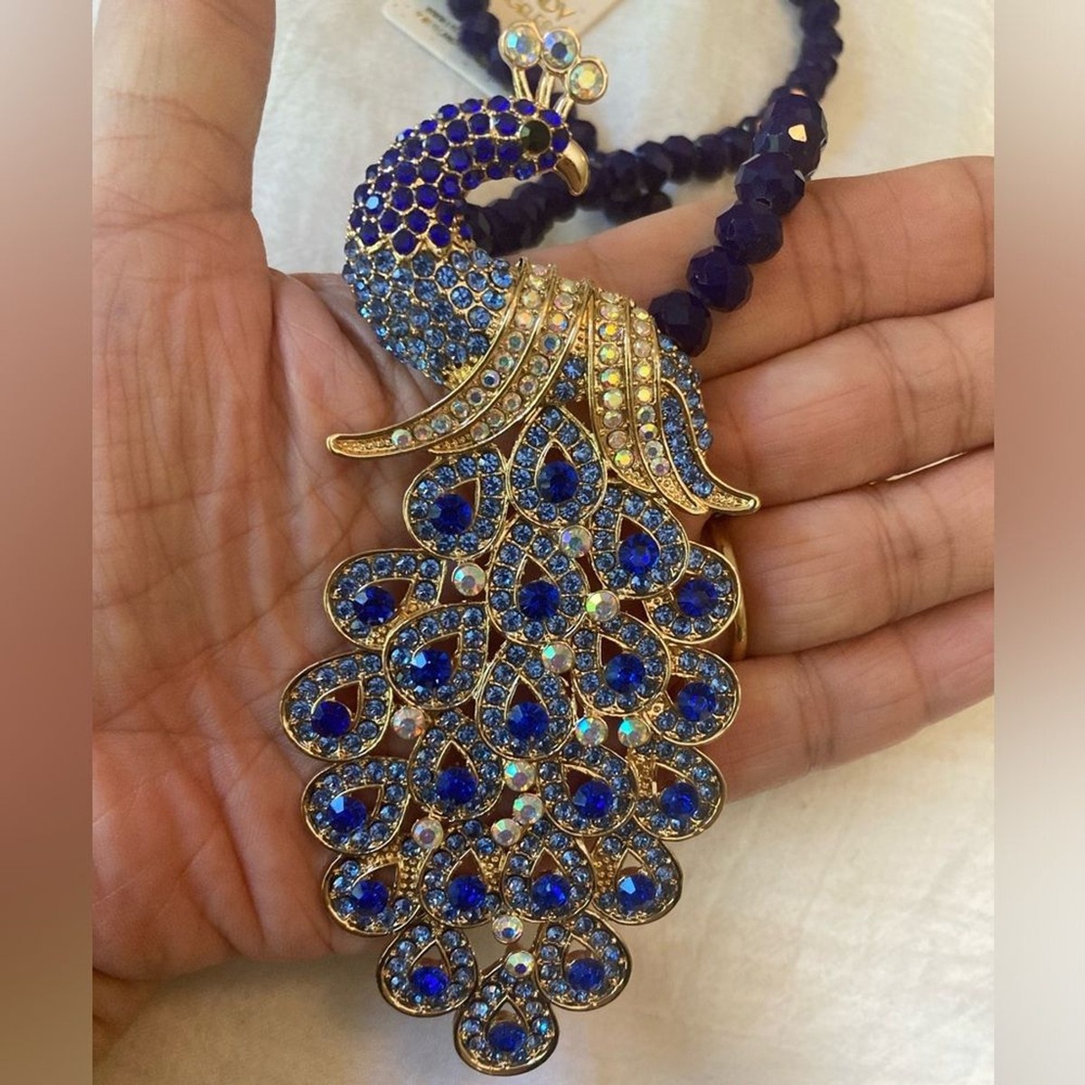 Eye Candy Jeweled Peacock Necklace with Blue Crystals New w/ Tags