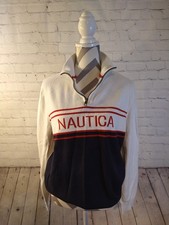 EUC men's NAUTICA red, white blue SPELLOUT 1/4 zip thin sweater - SIZE LARGE