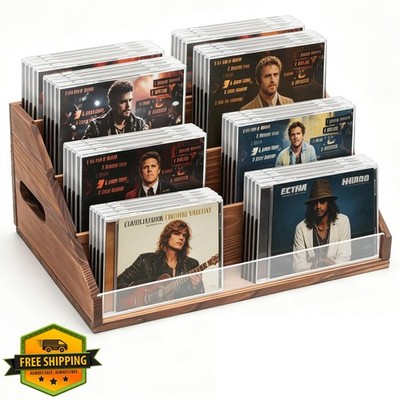 Wanyshapy Rustic Wood CD Display Stand 4-Tier Brown