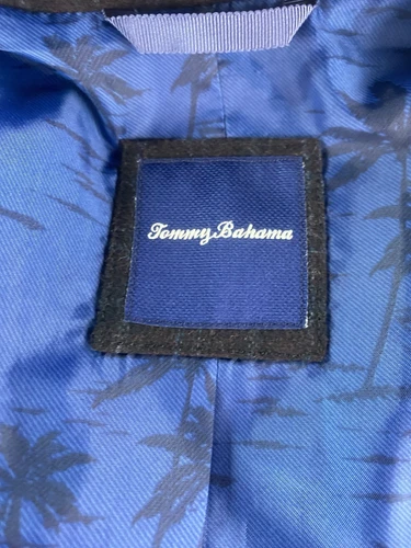 Tommy Bahama Sport Coat Large Taupe Polyester Wool Windowpane Luxury Designer - Picture 10 of 15