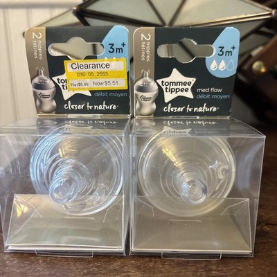 Tommee Tippee Closer to Nature Bottle 2 Nipple Replacements Med Flow 3m+ 4 Total