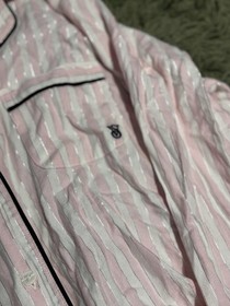 Victoria's Secret Pink & White Striped Satin Button-Front Pajama Top M
