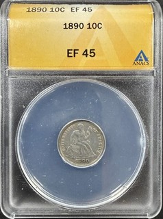 1890 Seated Liberty Silver Dime ANACS EF45