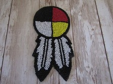 Medicine Wheel w/Feather Beaded Rosette 3" Leather Regalia Crafting Tribal