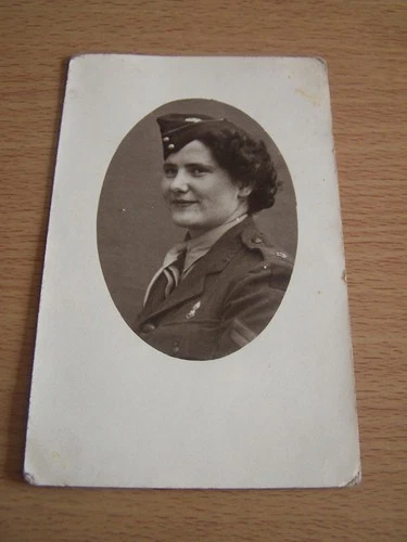 WW2 Military Woman in Uniform & Side Cap Vintage Photo Named Marie